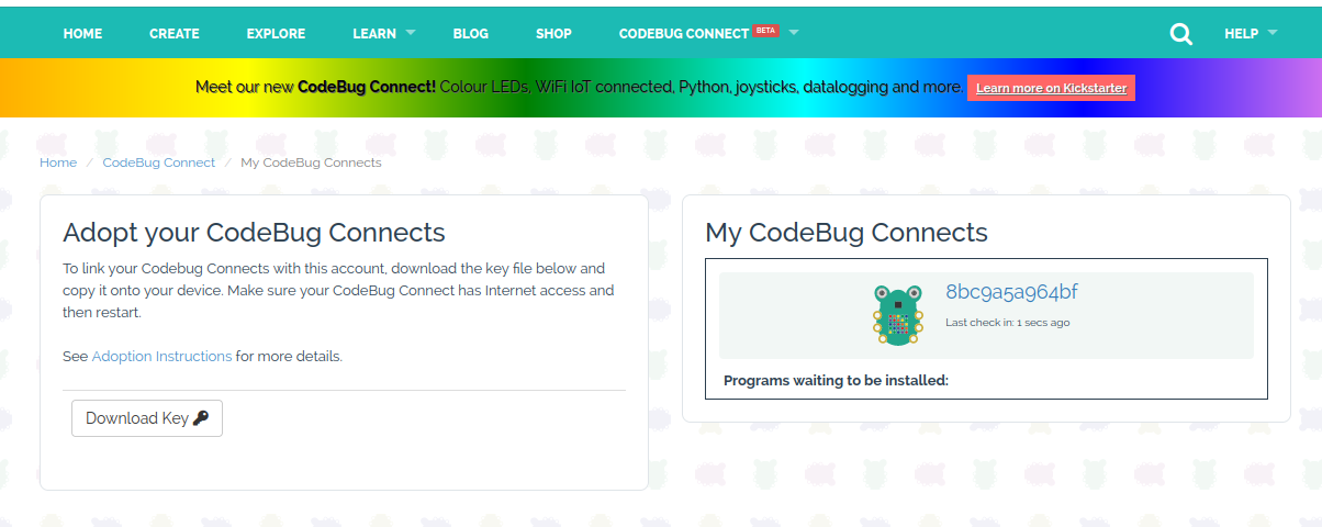 CodeBug Connect device status