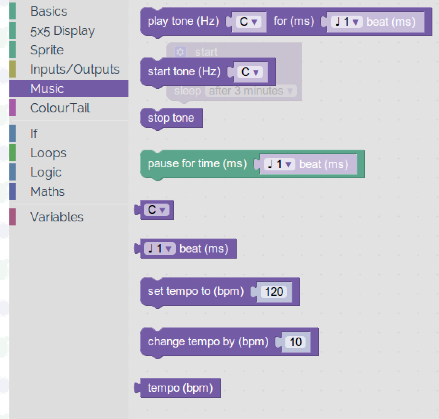 Music blocks menu